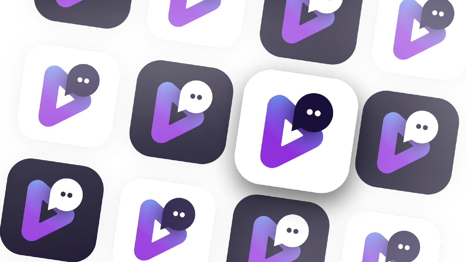 O símbolo do Pubby aplicado em ícones de app, em fundos claros e escuros